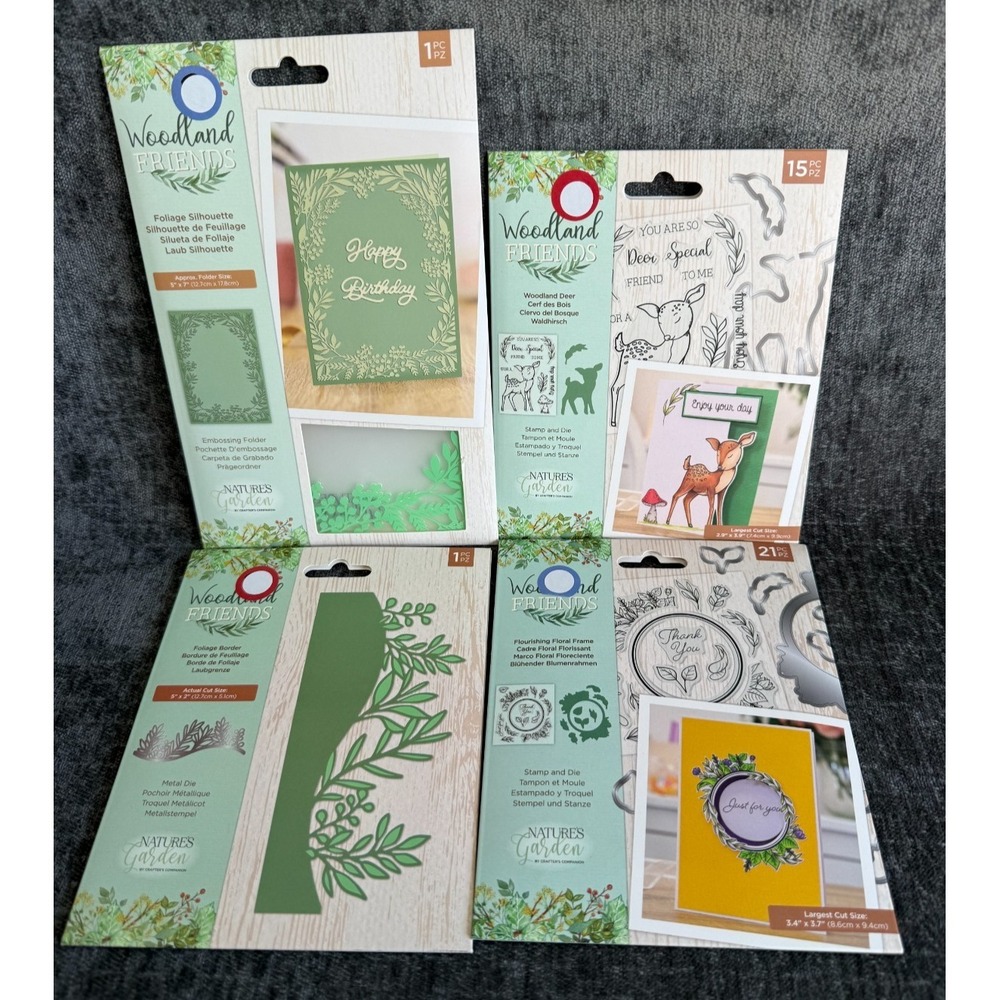 NEW Lot of 4 Crafters Companion Woodland Friends Stamps & Dies